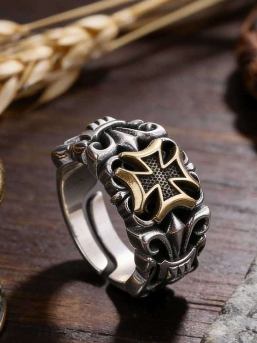 Men's Two-Tone Maltese Cross Signet Ring - Silver & Gold